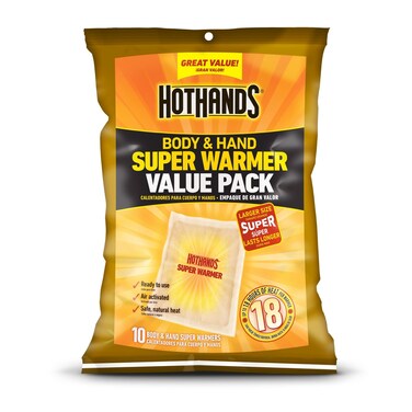 HotHands Body  Hand Super Warmers  Long Lasting Natural Odorless Air Activated Warmers  Up to 18 Hours of Heat  10 Individual Warmers
