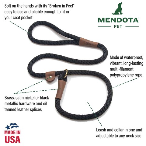 Mendota Pet Slip Leash  Dog Lead and Collar Combo  Made in The USA  Hi Viz Yellow 12 in x 6 ft  for Large Breeds