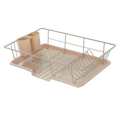 Sweet Home Collection SpaceSaving 3Piece Dish Drainer Rack Set Efficient Kitchen Organizer for Quick Drying and Storage  Includes Cutlery Holder and Drainboard  Maximize Countertop Space Beige
