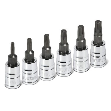 Powerbuilt 6 Pc 14 in Drive Torx Bit Socket Set T10 to T30  640049
