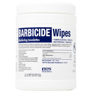 Barbicide Disinfectant Wipes Clear 160 Count Pack of 1 BRA11364