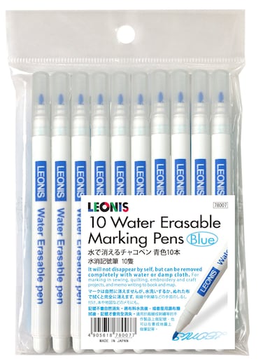 LEONIS Water Erasable Fabric Marking Pen Blue 10 Count Pack  78007