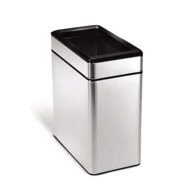 simplehuman 10 Liter  26 Gallon Profile Open Trash Can Slim Trash Can for Bedroom Bathroom Office Brushed Stainless Steel