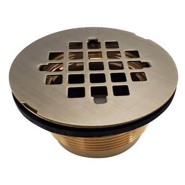 Westbrass D206B06 2 NoCaulk Compression Shower Drain with 414 Round Grid Cover 1Pack Antique Brass