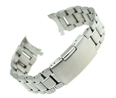 RECHERE Stainless Steel Bracelet Watch Band Strap Curved End Solid Links Color Silver 18mm