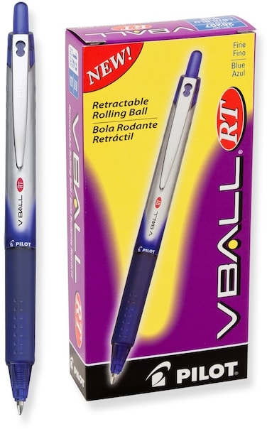 Pilot VBall RT Refillable  Retractable Liquid Ink Rolling Ball Pens Fine Point Blue Ink 12Pack 26207