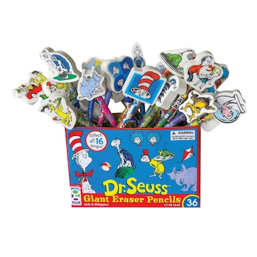 Raymond Geddes 66865 Dr Seuss Number 2 Pencils With Giant Pencil Top Erasers Pack of 36