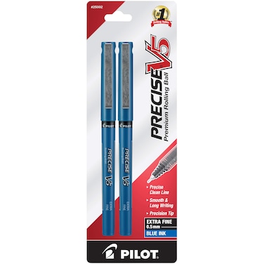 PILOT Precise V5 Stick Liquid Ink Rolling Ball Stick Pens Extra Fine Point 05mm Blue Ink 2Pack 25002