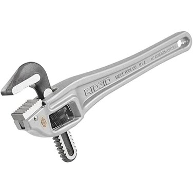 RIDGID 31120 14 Aluminum Offset Pipe Wrench with Narrow Hook Jaw Parallel to Handle for Tight Spaces and Overhead Applications