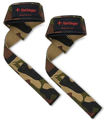Harbinger Padded Cotton Lifting Straps with NeoTek Cushioned Wrist Pair Camo