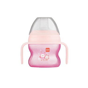 MAM Starter Cup 1 Count MAM Polypropylene Sippy Cup Drinking Cup with ExtraSoft SpillFree Spout and NonSlip Handles for Girls 4 Months Five Ounces Pink