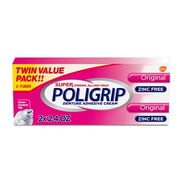 Super Poligrip Original Formula Zinc Free Denture and Partials Adhesive Cream 24 ounce Twin Pack