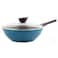 Neoflam Eela 12 Non Stick Chefs Wok with Glass Lid Stir Fry Pan and POFAFree Ceramic Coating for Cooking Saute Vegetables Meat Fish 12 inch Deep Blue Handle assemble required