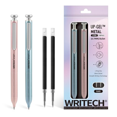 WRITECH Gel Pens Fine Point Premium Metal Barrel Retractable 07mm Black Ink Pen 2ct with 2 Refills No Smear  Bleed Quick Dry Smooth Writing Silent Click Luxury UpGel