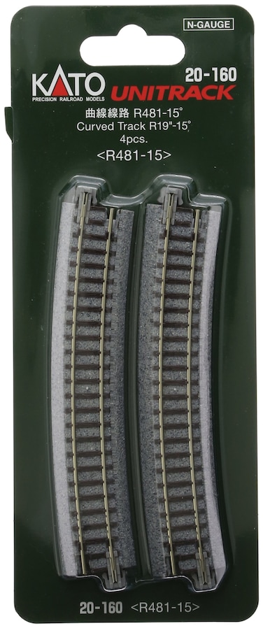 Kato USA Model Train Products Unitrack 481mm 19 Radius 15Degree Curve Track 4Piece