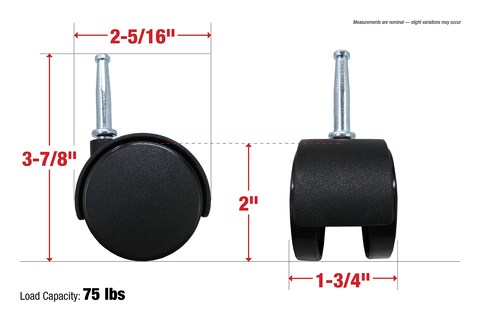 Shepherd Hardware 9418 2Inch Office Chair Caster Twin Wheel 516Inch Stem Diameter 75lb Load Capacity Black 2 Count Pack of 1