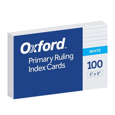 Oxford Primary Ruled Index Cards 5 x 8 Inches White Lined on Front Blank on Back Kids Handwriting Practice Cards PreK K2 100 Count 46002