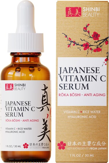 Shinbi Beauty Japanese Vitamin C Serum With Rice Water  Hyaluronic Acid  Japan Skincare Products for Anti Aging Anti Wrinkle J Beauty Glow 1oz