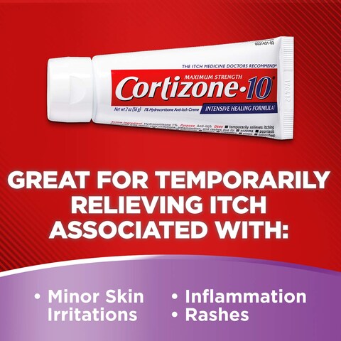 Cortizone 10 Maximum Strength Intensive Healing Formula 24 Hour Moisturizing Relief 1 Hydrocortisone Cream 2 oz  Packaging May Vary