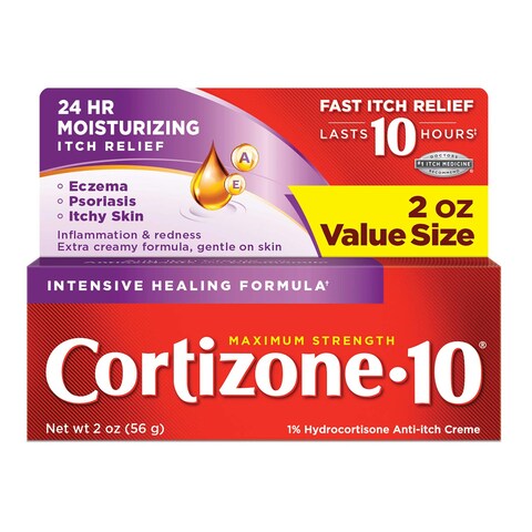 Cortizone 10 Maximum Strength Intensive Healing Formula 24 Hour Moisturizing Relief 1 Hydrocortisone Cream 2 oz  Packaging May Vary