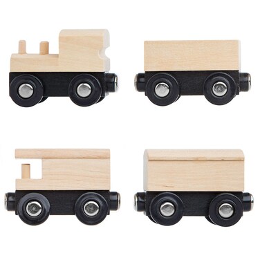 Orbrium 4 Assorted Unpainted Train Cars for Wooden Railway Compatible with Thomas Chuggington Brio Great for Birthday Party Train Theme