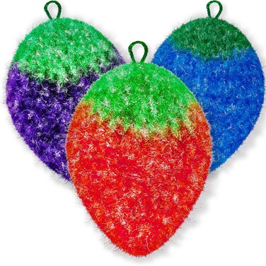 Fun Dish Scrubber by Dish Scrubbie 3PK Mix  Fruit Shaped Kitchen Sponge Washing Dishes  Reusable Sponges for Scrubbing Cleaning Dishwashing  No Odor Sponges Kitchen Scrubbers