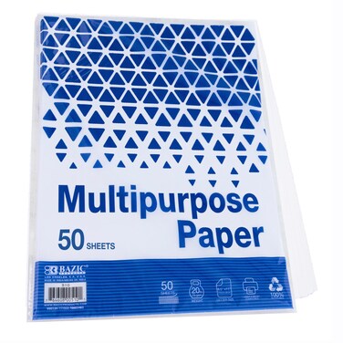 BAZIC 50 SHEETS 85 x 11 White Multipurpose Paper 20 LB 75 gsm Copy Paper Fax Laser  General Printing Create Report Document Flyer for School Office 50 SHEETS