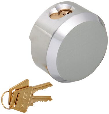NUSET 278 Inch Heavy Duty Solid Steel Hockey Puck Padlock with Hardened Reinforced shackle for superior cut resistanceHidden Shackle Design resists pulling and prying Chrome Finish4 piece53733