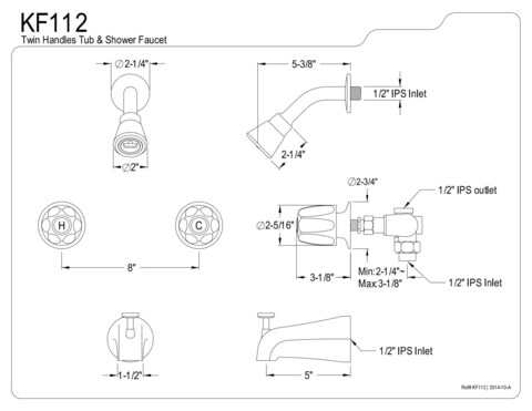 Kingston Brass KF112 Americana 8Inch Twin Handle Center Tub and Shower Valve Polished Chrome