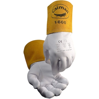 Caiman Premium Goat Grain TIG Welding Gloves 4Inch Gold Extended Cuff Unlined WhiteGold Medium 16004