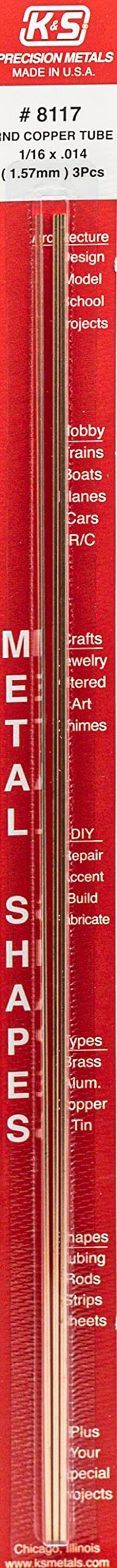 KS 8117 Round Copper Tubes 116 OD x 0014 Wall x 12 Long 3 Tubes Made in USA