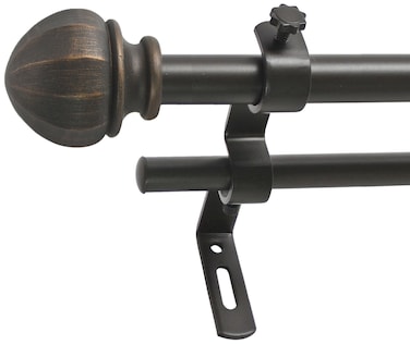 Decopolitan Facet Ball 58 Double Curtain Rod Set 26 to 48 Inches Vintage Bronze