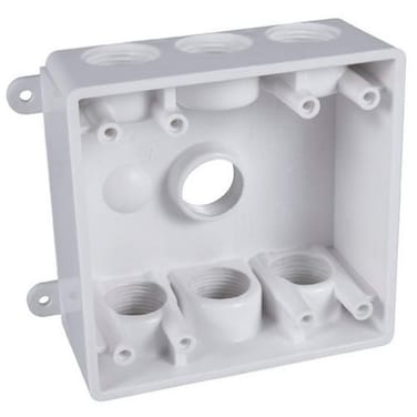 BELL PDB77550WH 2Gang Weatherproof Box Seven 12 in or 34 in Threaded Outlets 2 in White