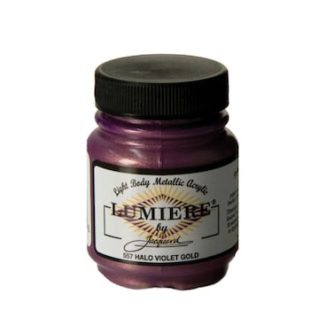 Jacquard Lumiere 225oz Fabric Paint Halo Violet Gold  Metallic Paint for Fabric Leather Canvas Paper and Wood  Lightbodied Metallic Acrylic Paint  Lightfast  Vibrant Metallic Acrylic Paints