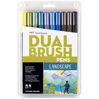 Tombow 56169 Dual Brush Pen Art Markers Landscape 10Pack Blendable Brush and Fine Tip Markers