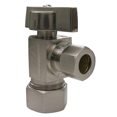 LASCO 069211SN Angle Stop Quarter Turn with 58Inch OD Compression x 38Inch OD Compression Satin Nickel