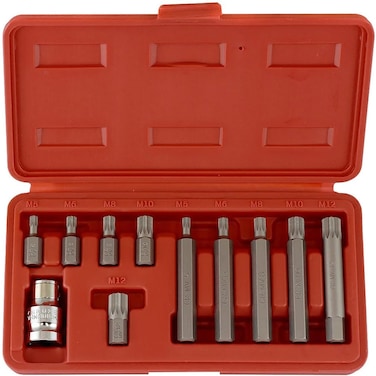 NEIKO 10078A XZN Triple Square Spline Bit Socket Set  11 Piece Long and Short  12 Point  CrV Steel