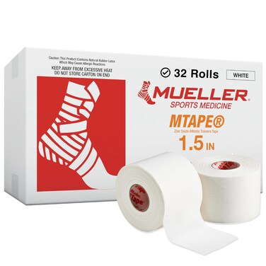 MUELLER Sports Medicine MTape Rolls Team Pack Quality Athletic Tape Easy to Tear for Fast  Effective Taping 15 x 10 Yards Per Roll 32 Rolls White