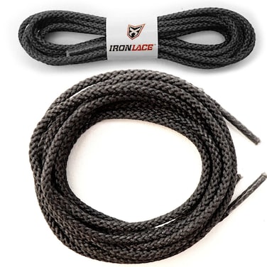 IRONLACE Unbreakable Round Bootlaces  Indestructible Waterproof  Fire Resistant Boot  Shoe Laces 1500Pound Breaking StrengthPair Black 45Inch 32mm Diameter 1Pair
