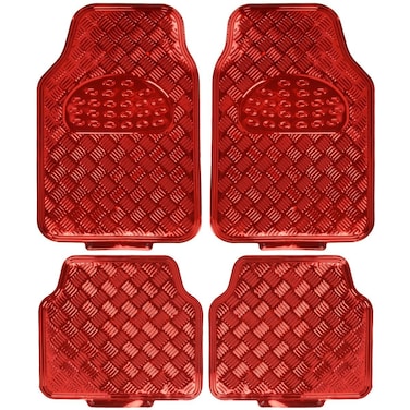BDK Universal Fit 4Piece Metallic Design Car Floor Mat  Red MT641RD
