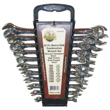 Graintex CW1622 metricSAE Combination Wrench Set CRV Steel 22 Pc
