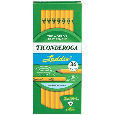 Ticonderoga Laddie TriWrite Pencils WoodCased 2 HB Soft Intermediate Size Triangular without Eraser Yellow 36Pack 13044