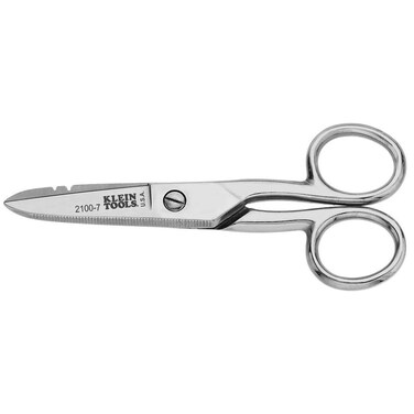 Klein Tools 21007 Electrician Scissors Made in USA for Home Theater Datacom Telecom Cuts Crimps Strips Nickel Plated
