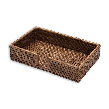 Caspari Rattan Guest Towel Napkin Holder in Dark Natural Brown 1 Each