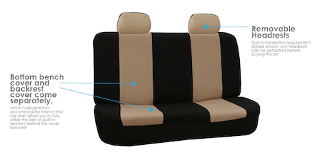 FH Group Car Seat Covers Full Set Cloth  Universal Fit Automotive Seat Covers Low Back Front Seat Covers Solid Back Seat Cover Washable Car Seat Cover for SUV Sedan and Van Beige