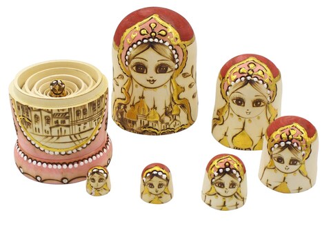 Winterworm Cutie Handmade Wooden Traditional Russian Girl in Moscow Kremlin Traditional Russian Nesting Dolls Matryoshka Dolls Set 7 Pieces for Kids Toy Home Decoration