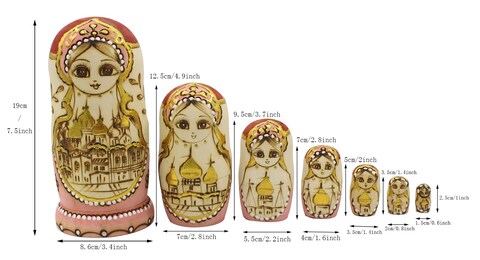 Winterworm Cutie Handmade Wooden Traditional Russian Girl in Moscow Kremlin Traditional Russian Nesting Dolls Matryoshka Dolls Set 7 Pieces for Kids Toy Home Decoration