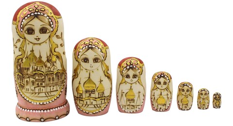 Winterworm Cutie Handmade Wooden Traditional Russian Girl in Moscow Kremlin Traditional Russian Nesting Dolls Matryoshka Dolls Set 7 Pieces for Kids Toy Home Decoration