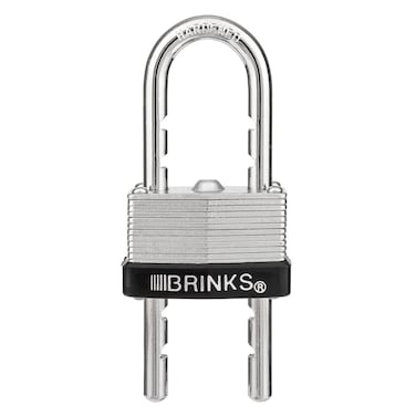 BRINKS  40mm Laminated Steel Keyed and Warded Padlock with Adjustable Shackle  Chrome Plated with Hardened Steel Shackle