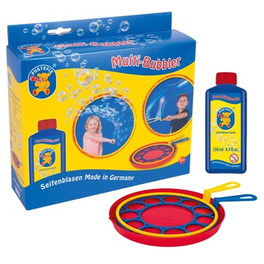 PUSTEFIX Multi Bubbler Giant Bubble Ring and Multi Bubble Ring Toy Set for Kids Includes 845 oz Bubble Solution Bottle and Liquid Tray Makes Big Bubbles Multicolor Model 505310